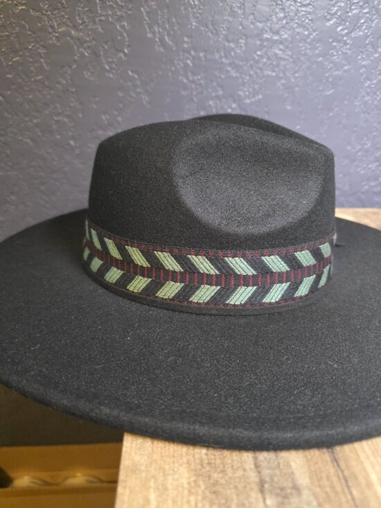 Free People Black Kimi Rancher Hat Geometric Hat Band NEW with Tags $68 MSRP main image 5